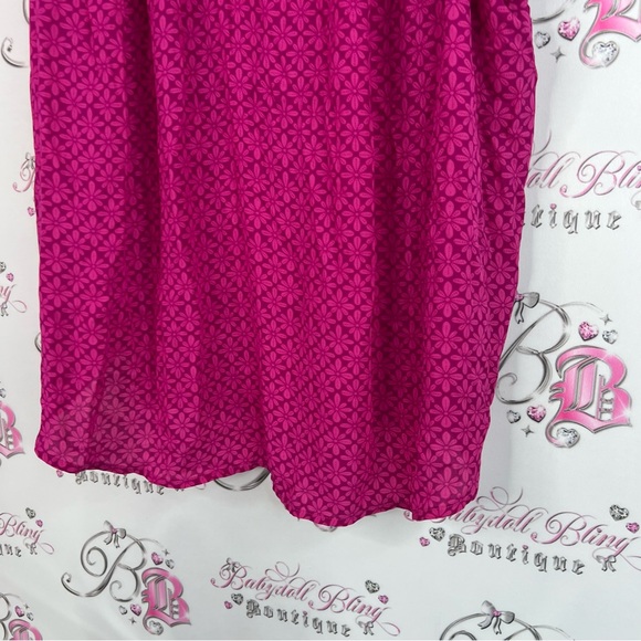 LOFT top shirt floral flowers tie up ribbon Magenta Blouse with Keyhole Tie - Picture 3 of 8